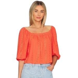 NWOT Steve Madden BB Dakota Puff Sleeve Off Orange Crop Top - Sz M